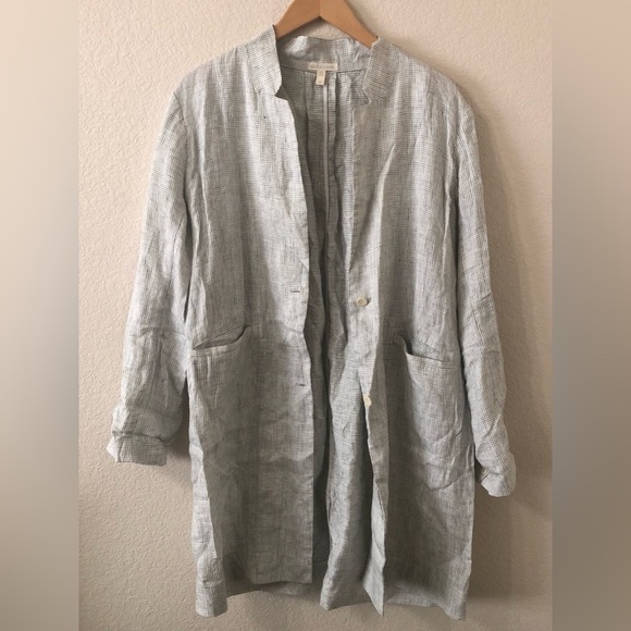 Eileen Fisher Organic Linen Slub Check Soft White Jacket - Size Large - Picture 1 of 6